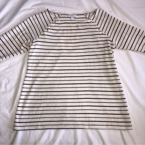 Charter Club Woman Knit Top 1X Black Cream Brass Detail 3/4 Sleeves Textured NWT - Picture 6 of 12